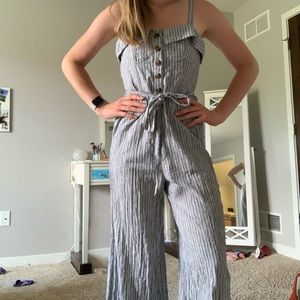 GREY STRIPED AE JUMPSUIT